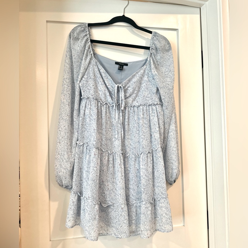 Light Blue Floral Long Sleeve Dress